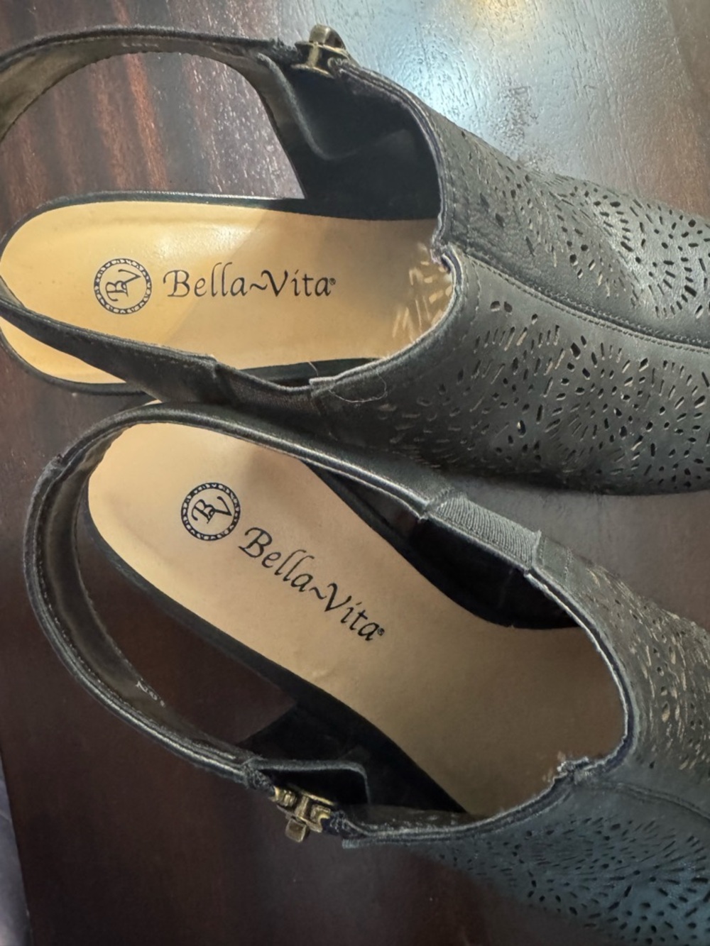 Bella Vita Black Perforated Open-Toe Slingback Mules - Picture 2 of 5